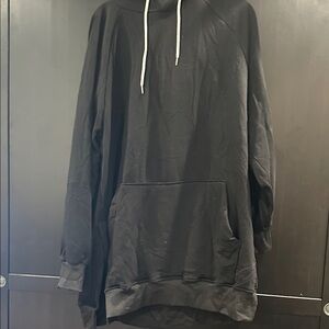 The Warmy Black Hoodie with White Drawstrings